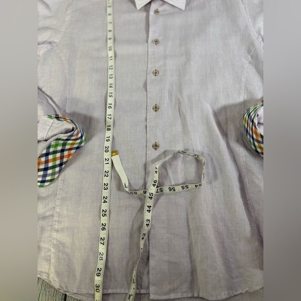 Jared Lang Lilac Luxury Classic Cotton Linen Flip Cuff Button Up Shirt L - Picture 8 of 10